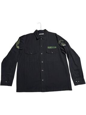XL Vintage Edwin Japan USA Army Button Up Shirt Embroidered Patch Logo Tactical